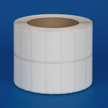 45 x 25 mm matt finish synthetic self-adhesive labels - 2-across - thermal transfer printable rolls - waterproof - horticulture - steel - chemicals - industrial