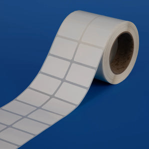 51 x 34 mm synthetic self-adhesive labels - 2-across - thermal transfer printable rolls - waterproof - horticulture - steel - chemicals - industrial