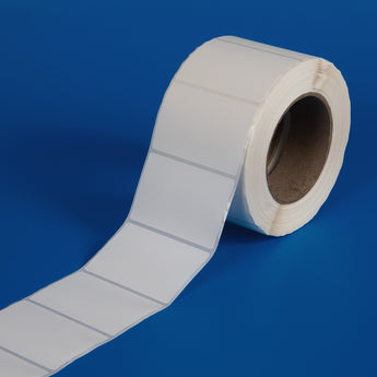 75 x 40 mm gloss finish synthetic self-adhesive labels - 1-across - thermal transfer printable rolls - waterproof - horticulture - steel - chemicals - industrial