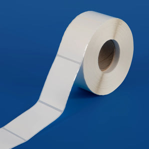 40 x 66 mm gloss finish synthetic self-adhesive labels - 1-across - thermal transfer printable rolls - waterproof - horticulture - steel - chemicals - industrial