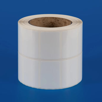 51 x 34 mm synthetic self-adhesive labels - 2-across - thermal transfer printable rolls - waterproof - horticulture - steel - chemicals - industrial