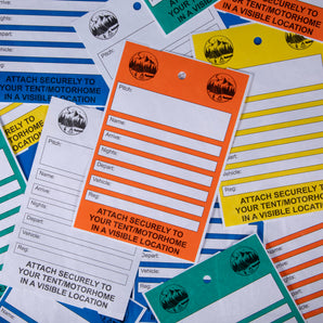 Camping Tags made with Tyvek® - 125mm x 152mm - 5 Colours